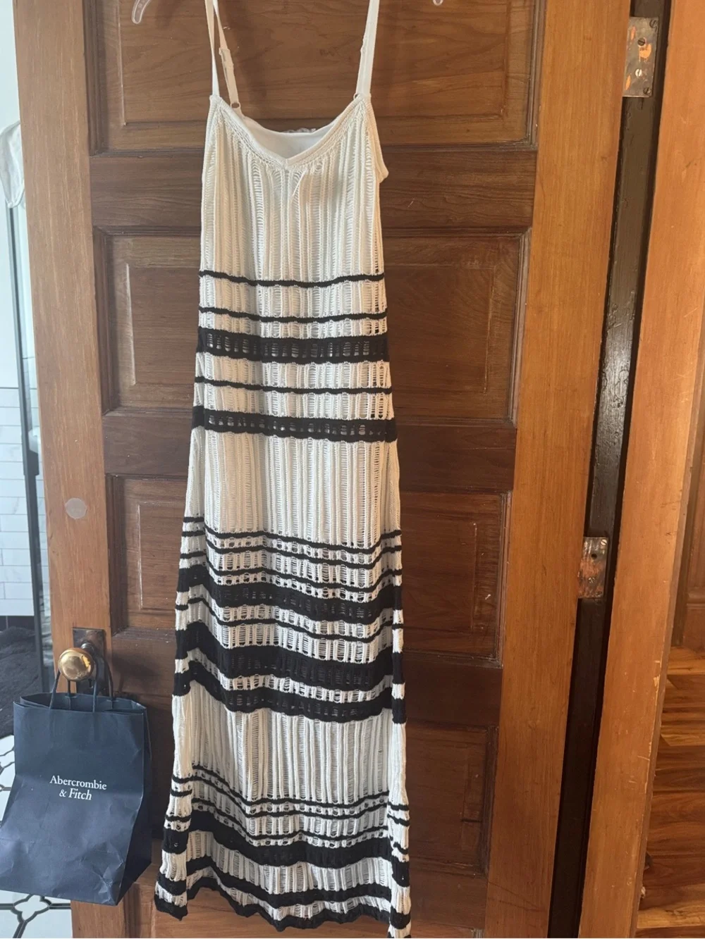 Abercrombie & Fitch Cream Maxi Dress with Black Stripes